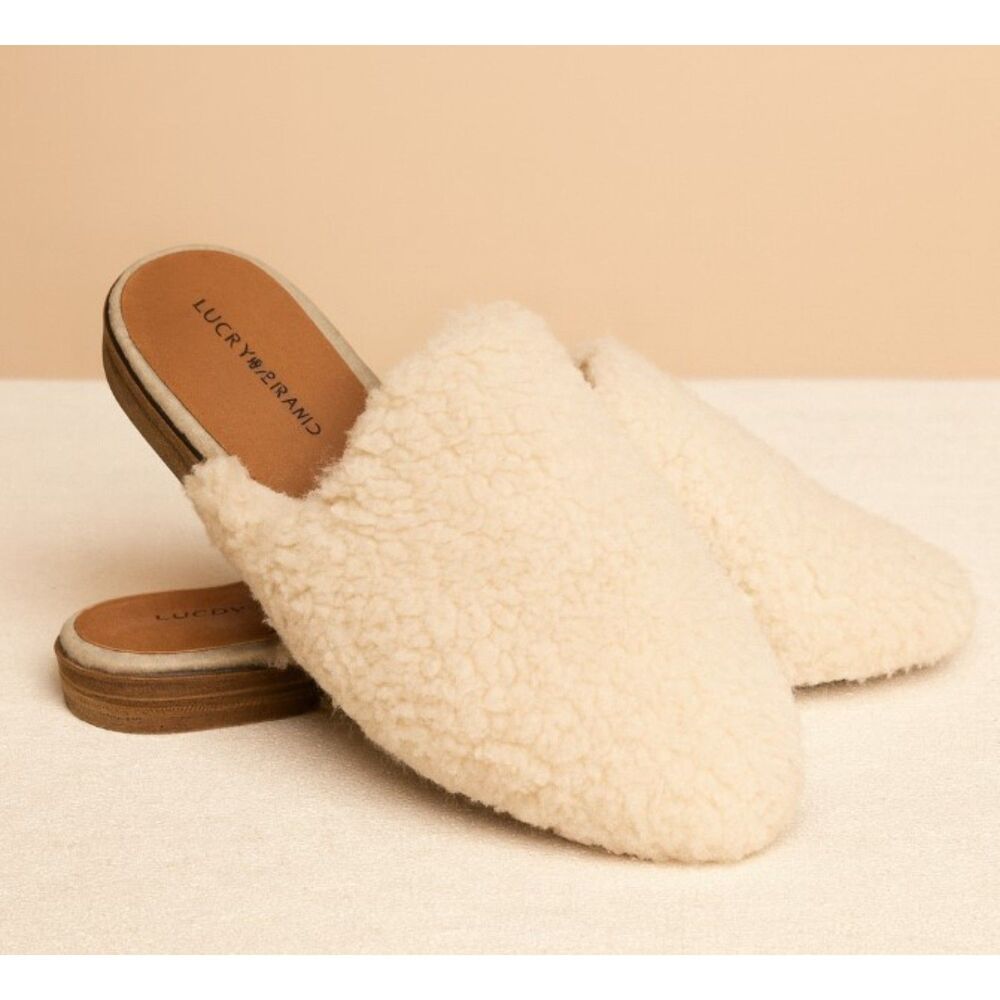 Lucky Brand Colliey Slides Sherpa Covered Mules Plush Slippers Womens Size 8.5